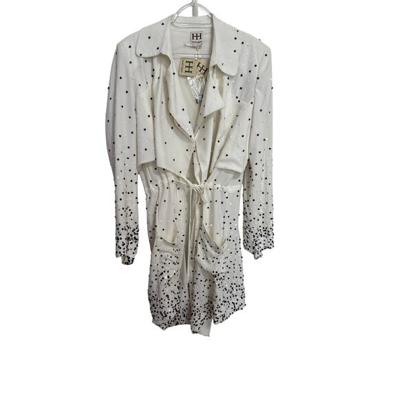 Haute Hippie NWT Ombre Dot Drape Front Trench Coat Size Large Waterfall - Picture 3 of 13